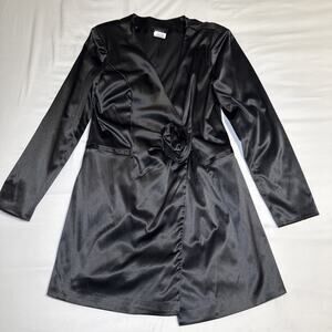 B Darlin Womens Juniors' Black Satin Blazer Jacket 3D Flower Detail Sz 9/10 NWT
